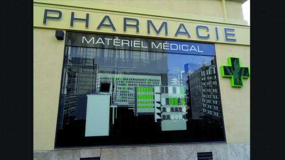 Trompe l'oeil et croix à diodes Pharmacie Marseille